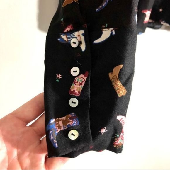 ZARA TRAFALUC Western Cowboy Boot Print Mock Tie Neck Oversized Blouse NWT sz XS - Picture 7 of 15